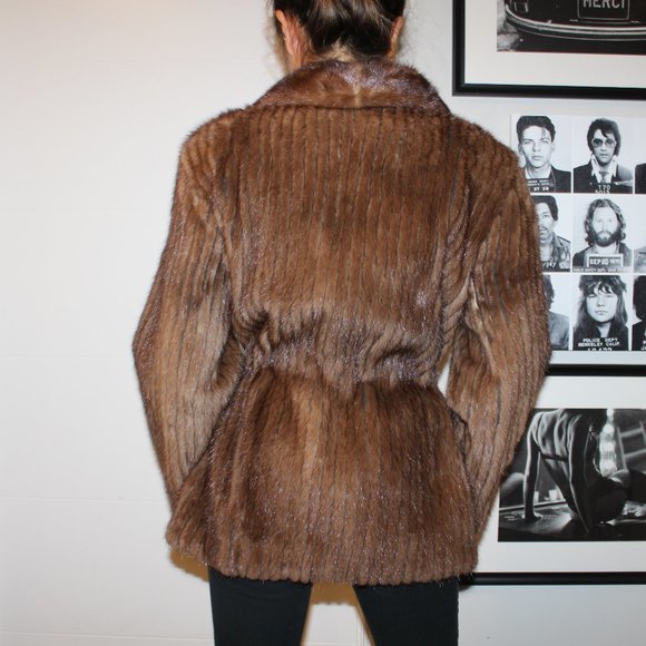 CORDED MINK FUR JACKET WITH LEATHER CINCH BELT - Picture 5 of 10